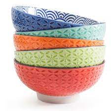 Stack of colourful Trellis Bowls